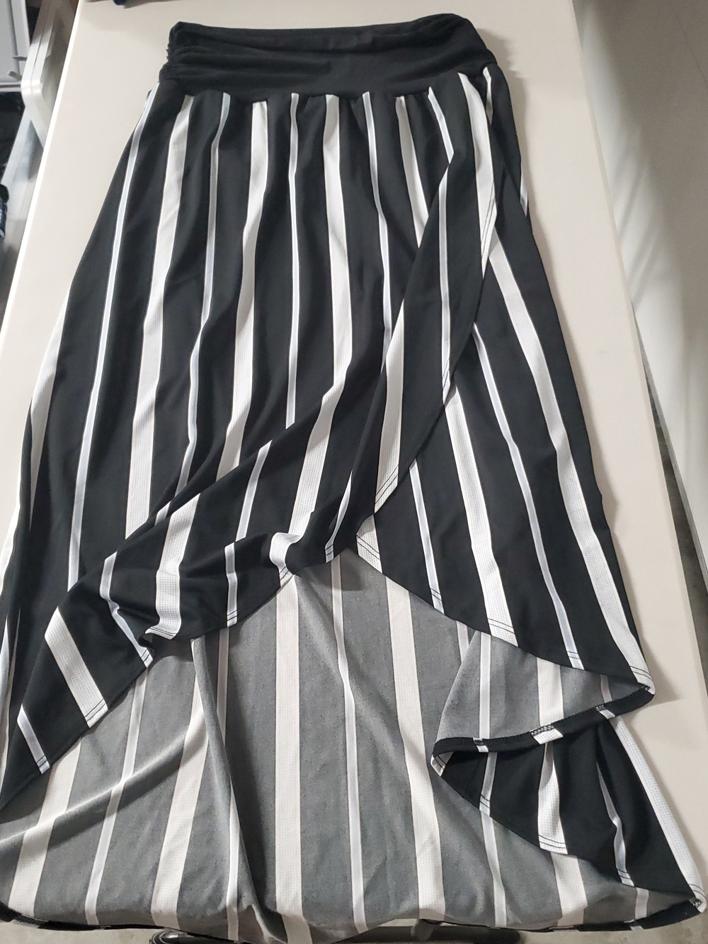 Black and White Striped Wrap High-Low Skirt